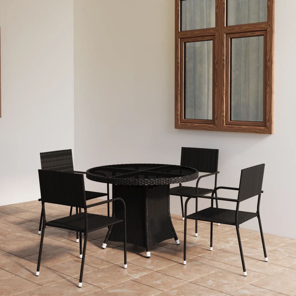 5-delige Tuinset poly rattan zwart