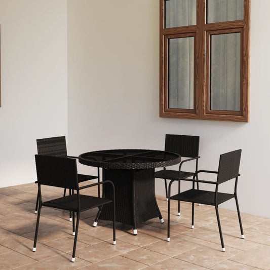 5-delige Tuinset poly rattan zwart