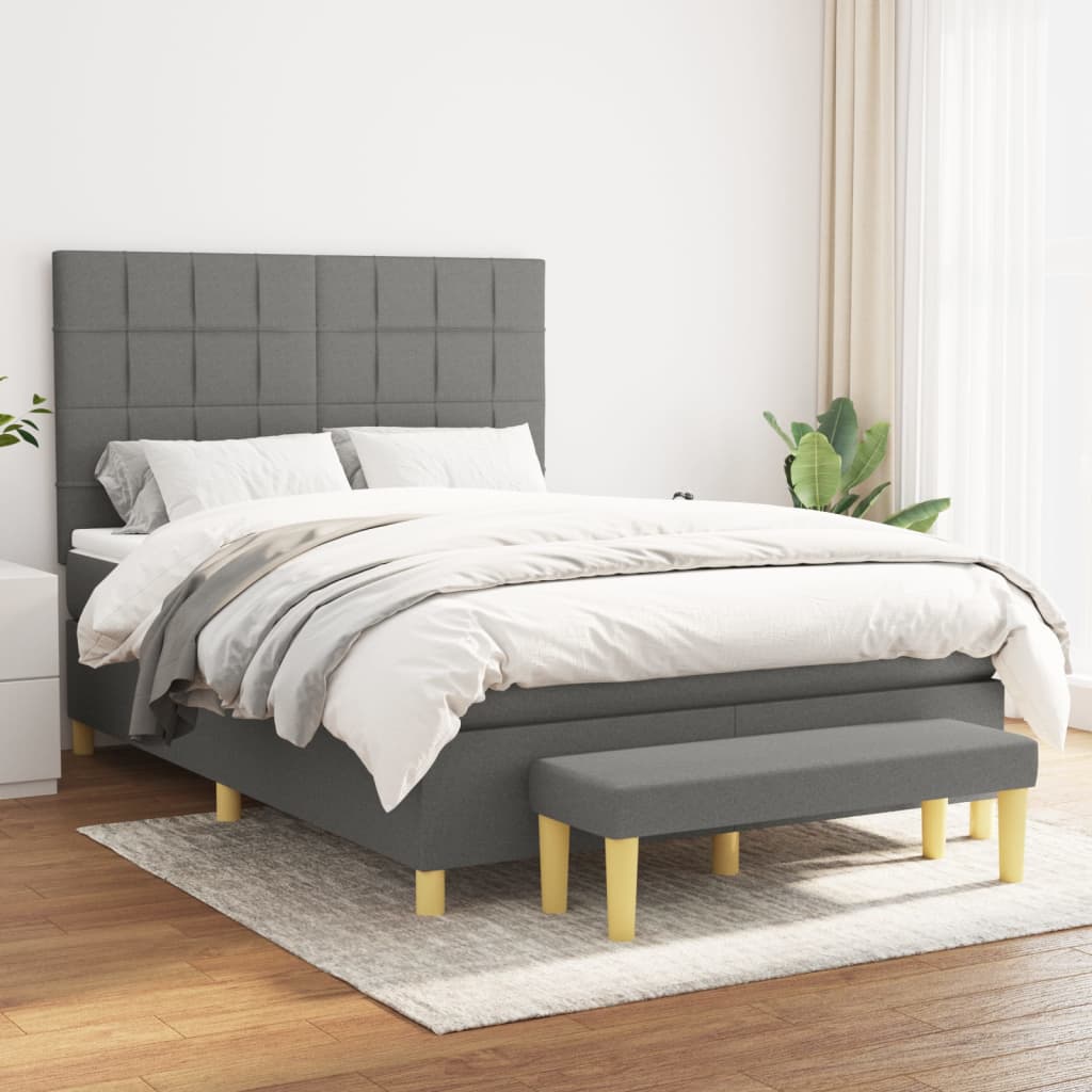 Boxspring met matras stof donkergrijs 140x200 cm