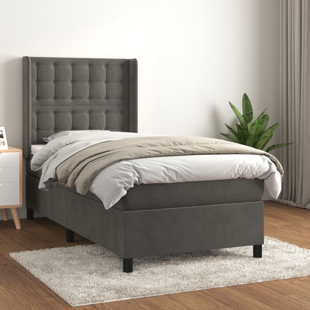 Boxspring met matras fluweel donkergrijs 100x200 cm