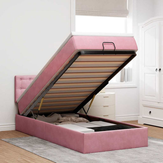 Ottoman bed met matras 100x200 cm fluweel roze
