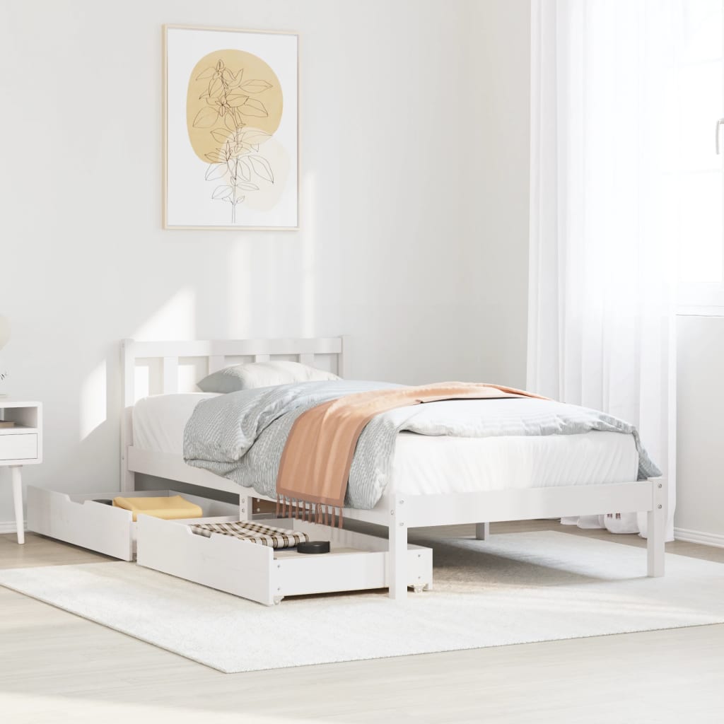 Bedframe zonder matras massief grenenhout wit 90x190 cm