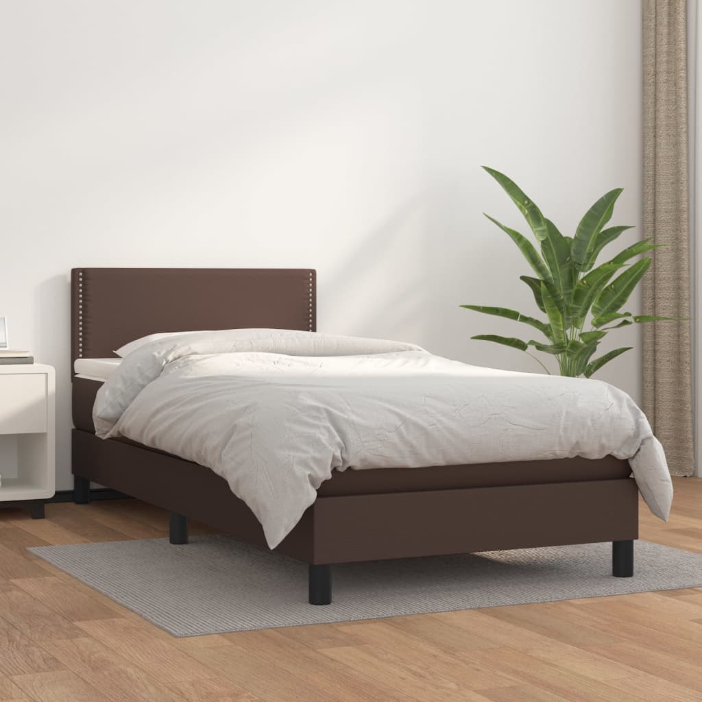 Boxspring met matras kunstleer bruin 90x200 cm