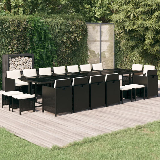 19-delige Tuinset met kussens poly rattan zwart