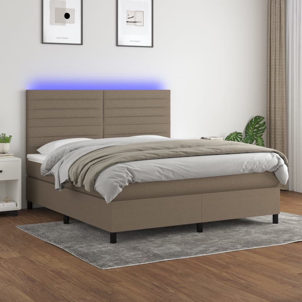 Boxspring met matras en LED stof taupe 180x200 cm