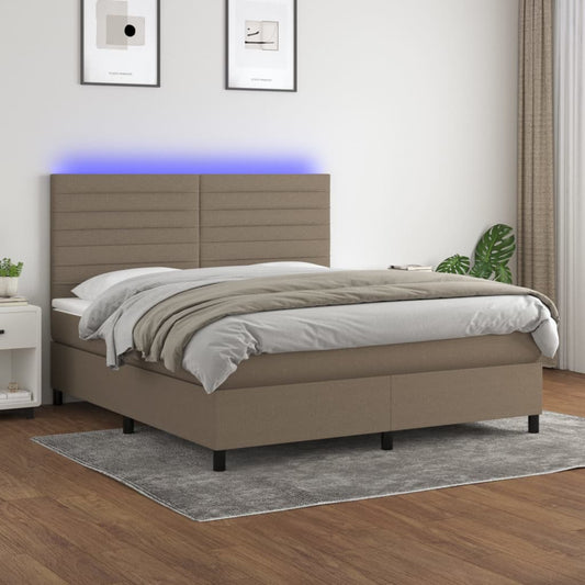 Boxspring met matras en LED stof taupe 180x200 cm