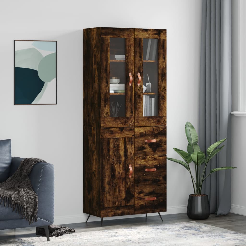 Hoge kast 69,5x34x180 cm bewerkt hout gerookt eikenkleurig