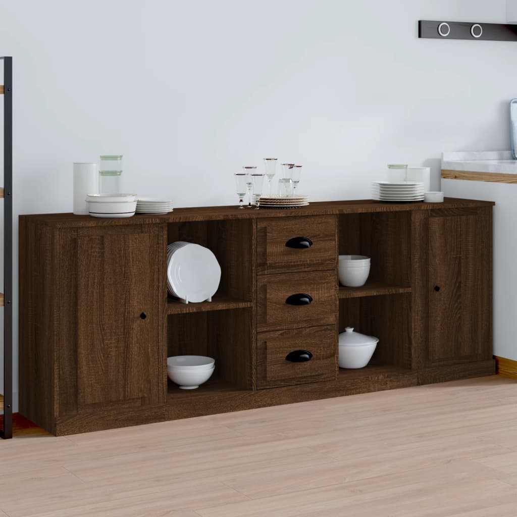 Dressoirs 3 st bewerkt hout bruin eikenkleur