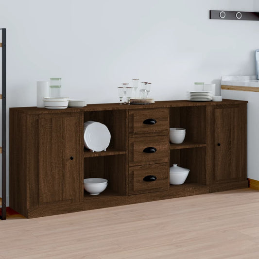 Dressoirs 3 st bewerkt hout bruin eikenkleur