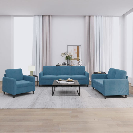 3-delige Loungeset fluweel blauw