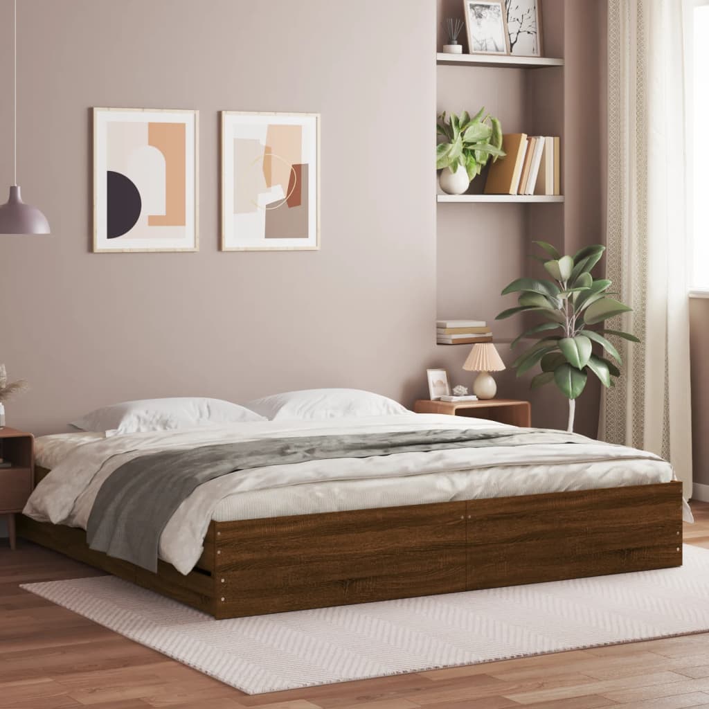 Bedframe met lades bewerkt hout bruin eikenkleur 160x200 cm