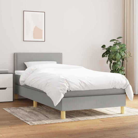 Boxspring met matras stof lichtgrijs 90x200 cm