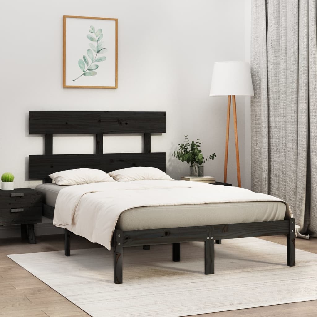 Bedframe massief hout zwart 140x200 cm