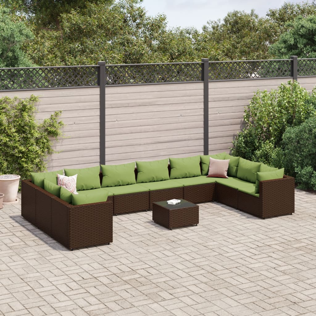 11-delige Loungeset met kussens poly rattan bruin