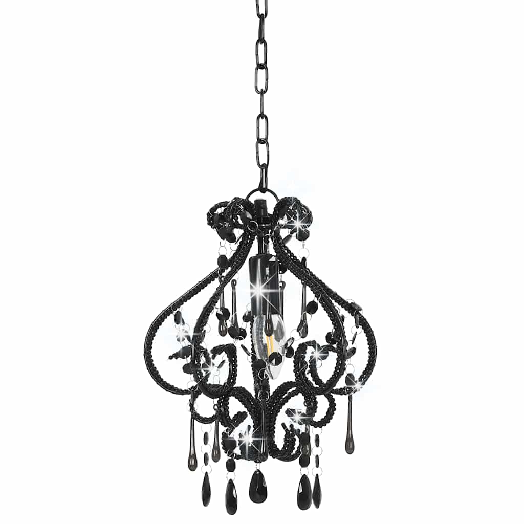 Plafondlamp met kralen rond E14 zwart