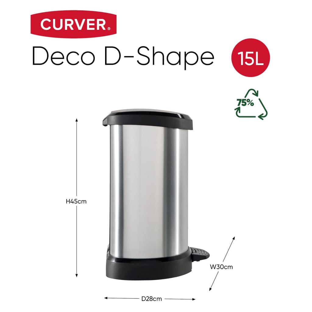 Curver Pedaalemmer Deco D-vormig 15 L zilverkleurig is nu te koop bij PeponiXL, paradijselijk wonen!