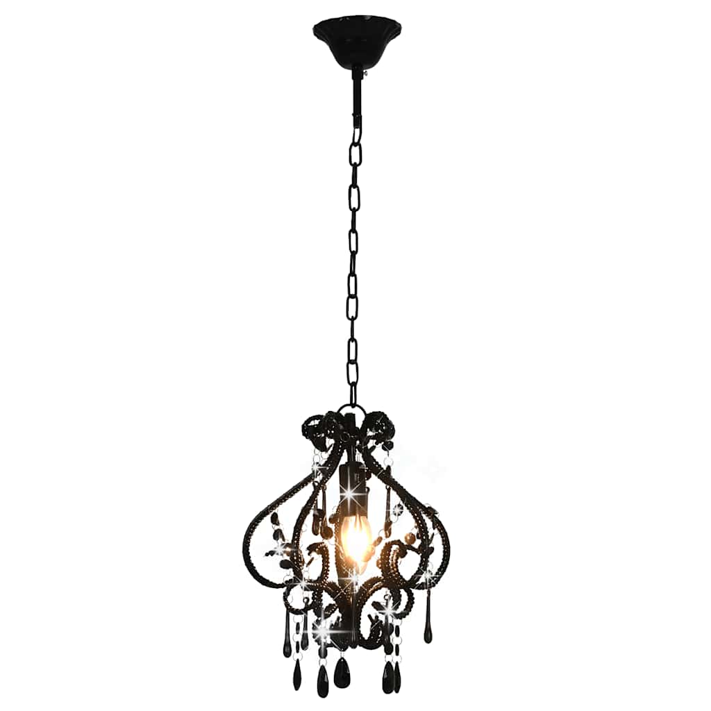 Plafondlamp met kralen rond E14 zwart