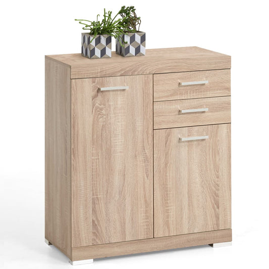 FMD Kast met 2 deuren en 2 lades 80x34,9x89,9 cm eikenkleurig is nu te koop bij PeponiXL, paradijselijk wonen!