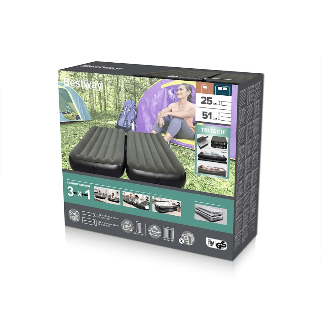 Luchtbed 3-in-1 opblaasbaar 188x99x25 cm zwart en grijs is nu te koop bij PeponiXL, paradijselijk wonen!