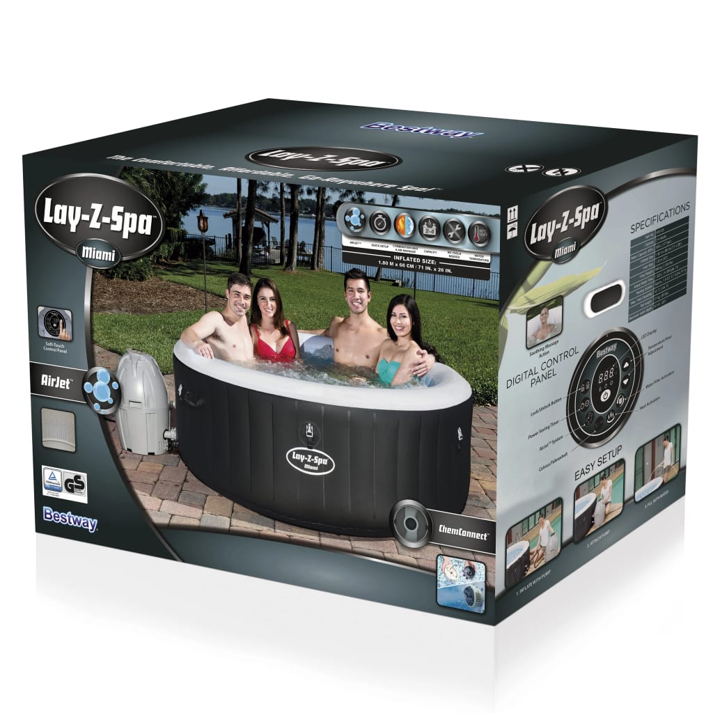 Bestway Bubbelbad Lay-Z-Spa opblaasbaar Miami Air Jet is nu te koop bij PeponiXL, paradijselijk wonen!