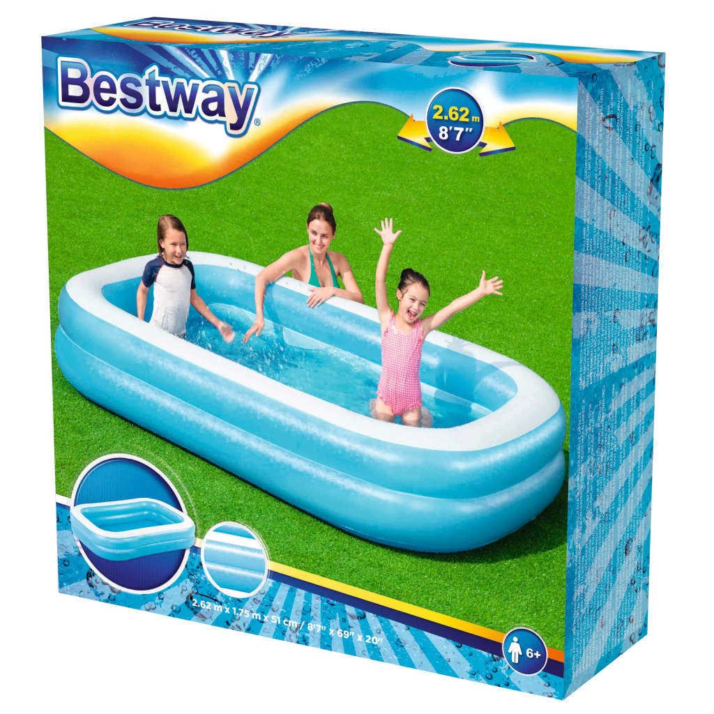 Bestway Gezinszwembad rechthoekig opblaasbaar 262x175x51cm blauw wit is nu te koop bij PeponiXL, paradijselijk wonen!