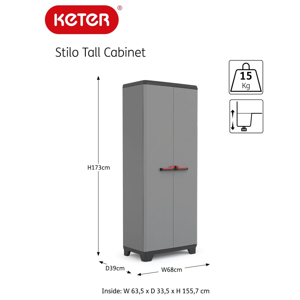 Keter Opbergkast met schappen Stilo 173 cm grijs en zwart is nu te koop bij PeponiXL, paradijselijk wonen!