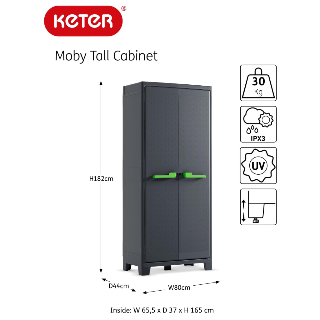 Keter Opbergkast met schappen Moby 182 cm grafietgrijs is nu te koop bij PeponiXL, paradijselijk wonen!