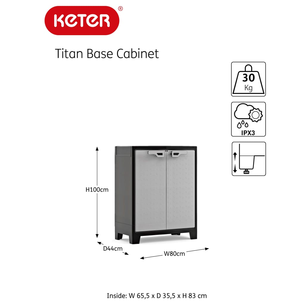 Keter Opbergkast laag Titan 100 cm zwart en grijs is nu te koop bij PeponiXL, paradijselijk wonen!