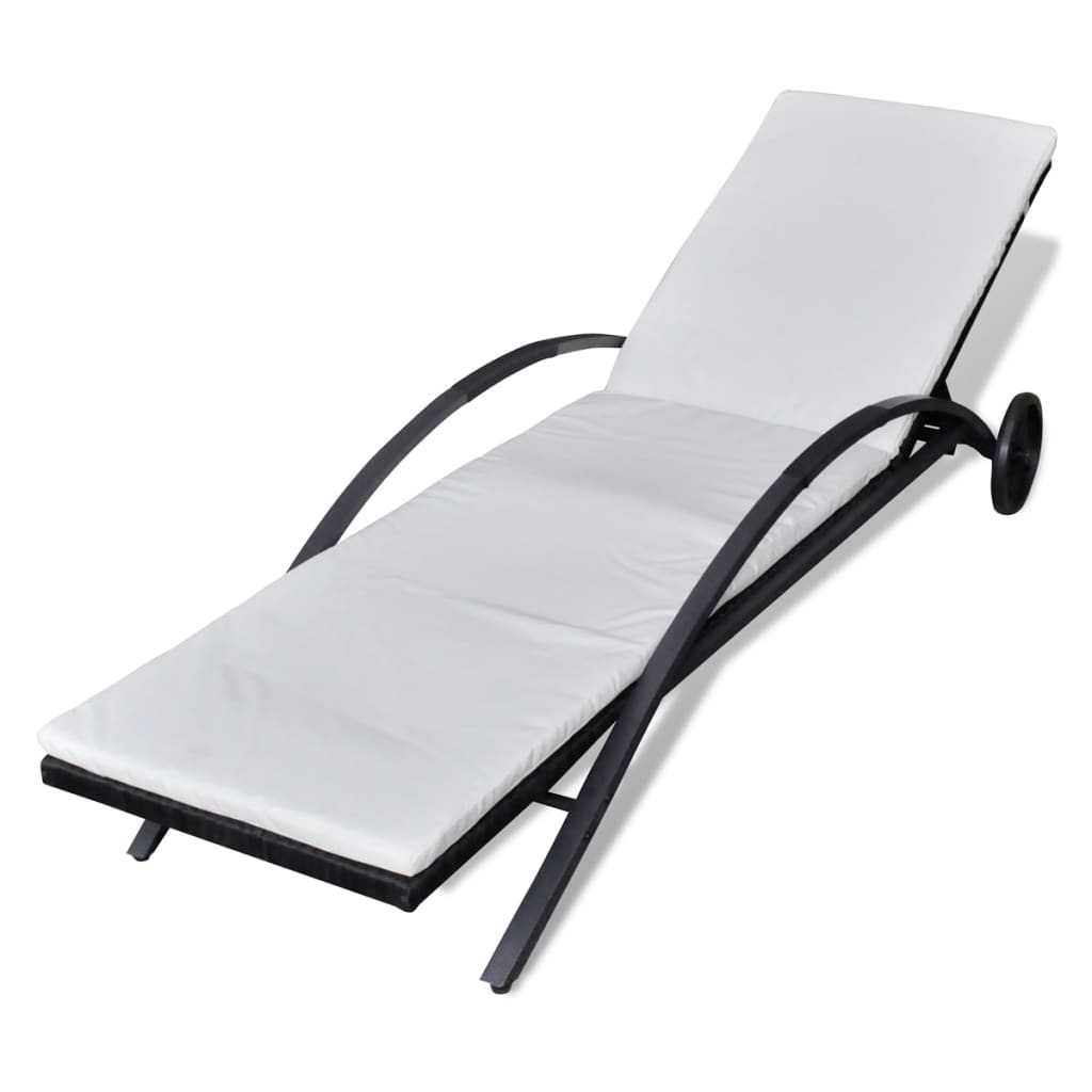 Ligbed met kussen en wieltjes poly rattan zwart is nu te koop bij PeponiXL, paradijselijk wonen!