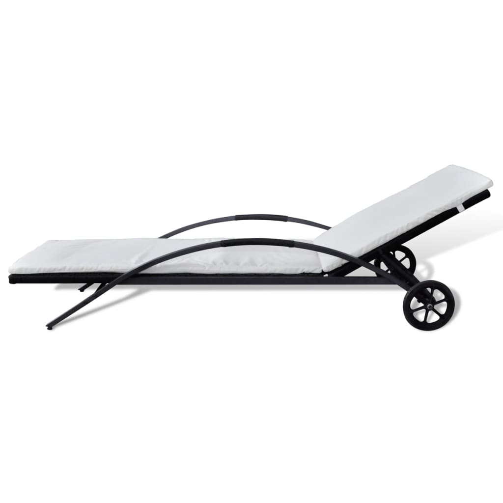 Ligbed met kussen en wieltjes poly rattan zwart is nu te koop bij PeponiXL, paradijselijk wonen!