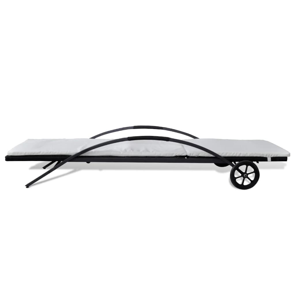 Ligbed met kussen en wieltjes poly rattan zwart is nu te koop bij PeponiXL, paradijselijk wonen!
