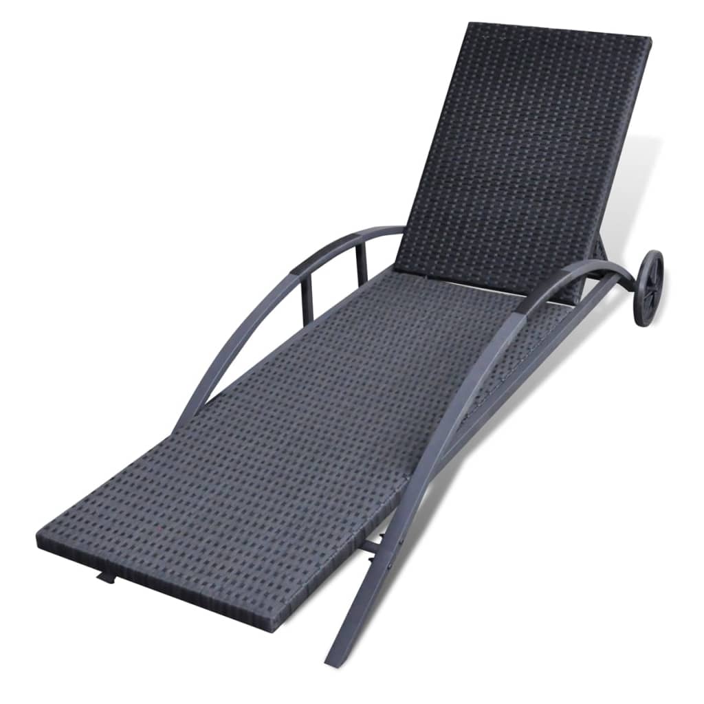 Ligbed met kussen en wieltjes poly rattan zwart is nu te koop bij PeponiXL, paradijselijk wonen!