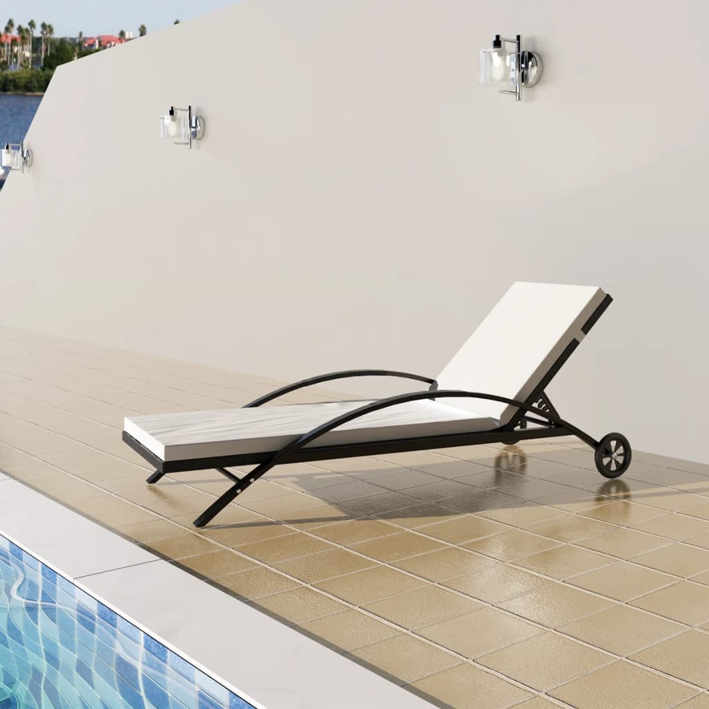 Ligbed met kussen en wieltjes poly rattan zwart is nu te koop bij PeponiXL, paradijselijk wonen!
