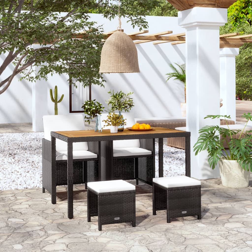 5-delige Tuinset poly rattan en acaciahout zwart is nu te koop bij PeponiXL, paradijselijk wonen!