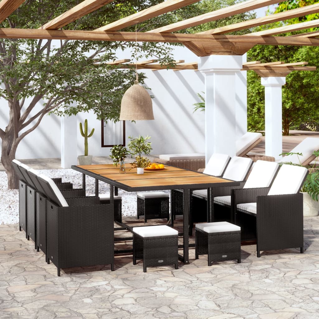 13-delige Tuinset poly rattan en acaciahout zwart is nu te koop bij PeponiXL, paradijselijk wonen!