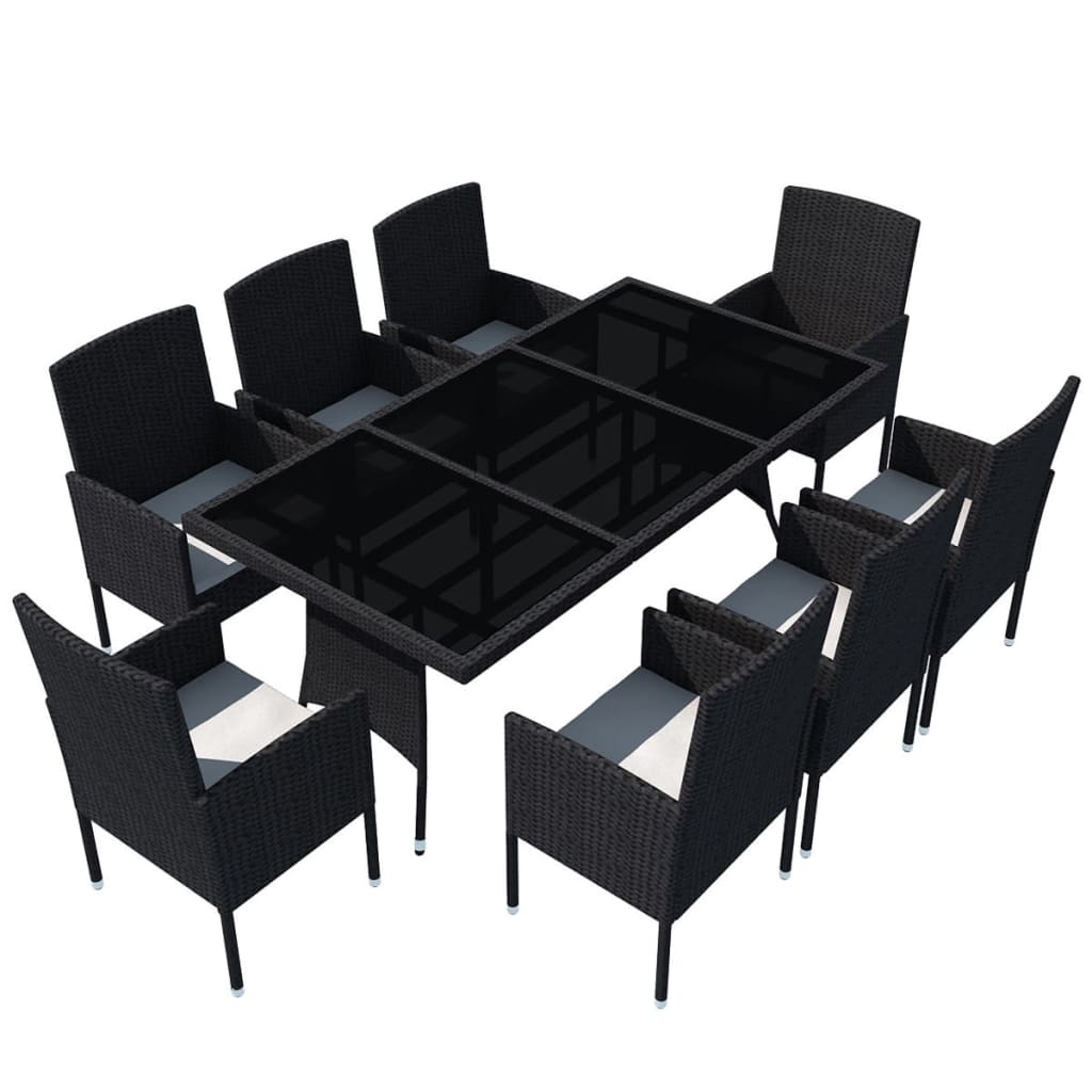 9-delige Tuinset met kussens poly rattan zwart is nu te koop bij PeponiXL, paradijselijk wonen!