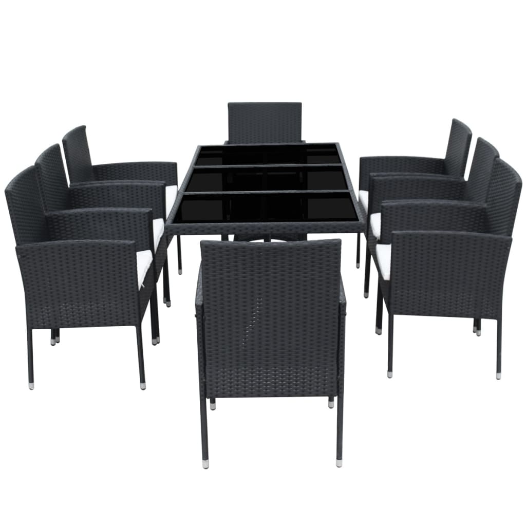 9-delige Tuinset met kussens poly rattan zwart is nu te koop bij PeponiXL, paradijselijk wonen!