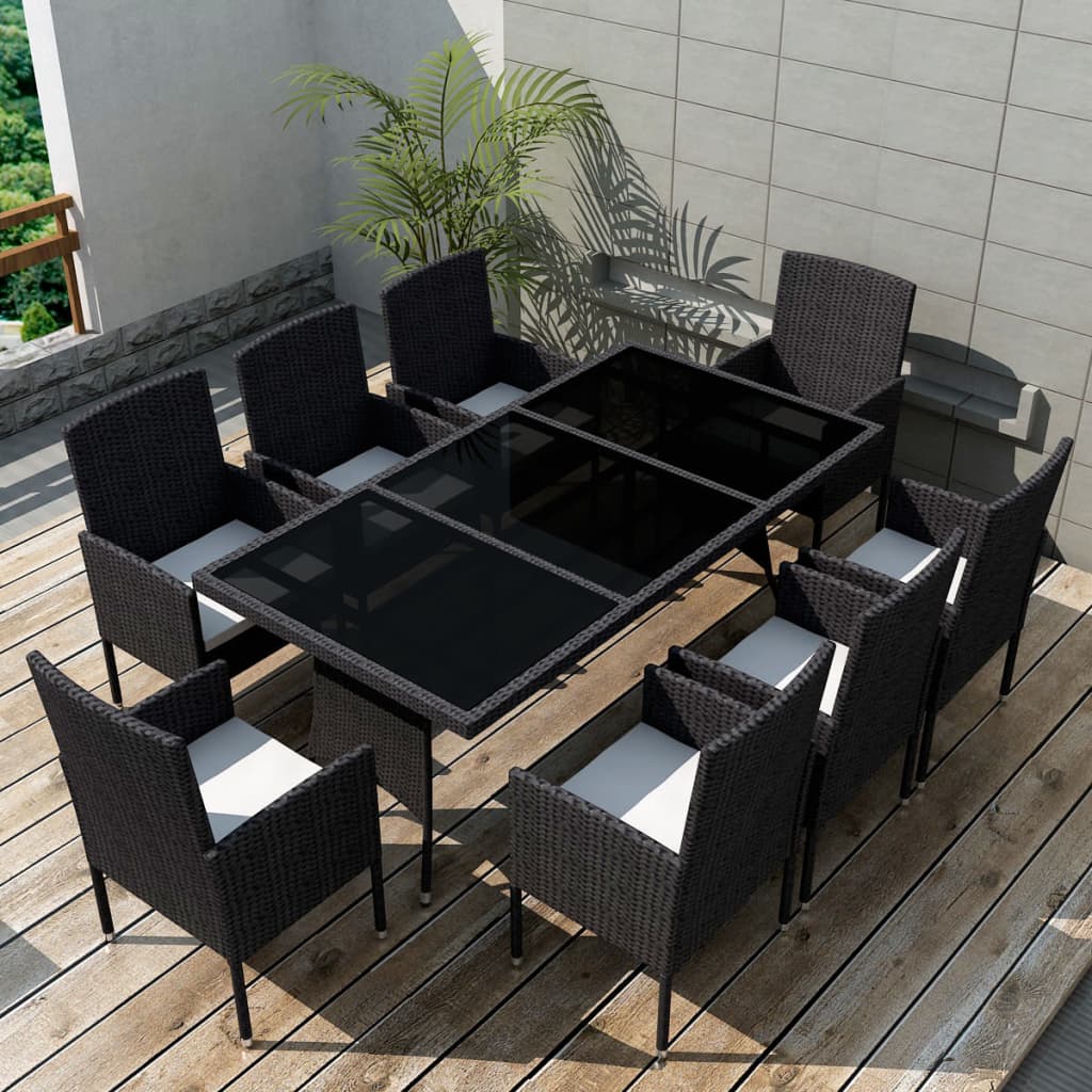 9-delige Tuinset met kussens poly rattan zwart is nu te koop bij PeponiXL, paradijselijk wonen!
