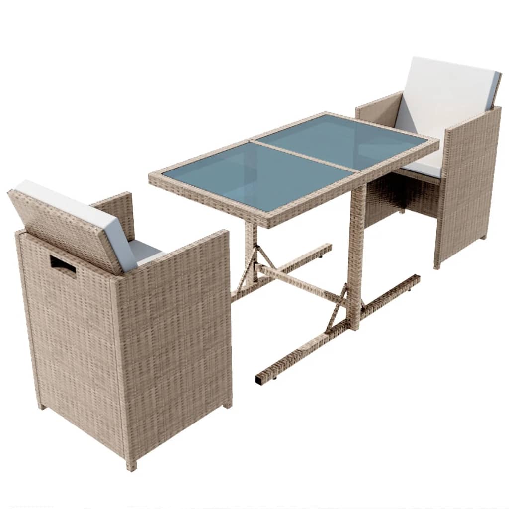 3-delige Bistroset met kussens poly rattan beige is nu te koop bij PeponiXL, paradijselijk wonen!