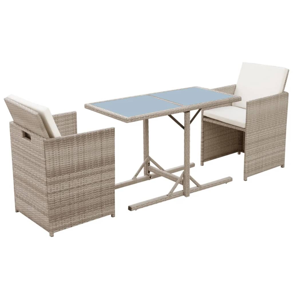 3-delige Bistroset met kussens poly rattan beige is nu te koop bij PeponiXL, paradijselijk wonen!
