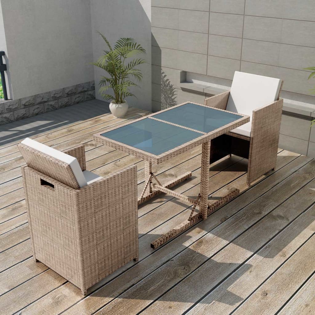 3-delige Bistroset met kussens poly rattan beige is nu te koop bij PeponiXL, paradijselijk wonen!