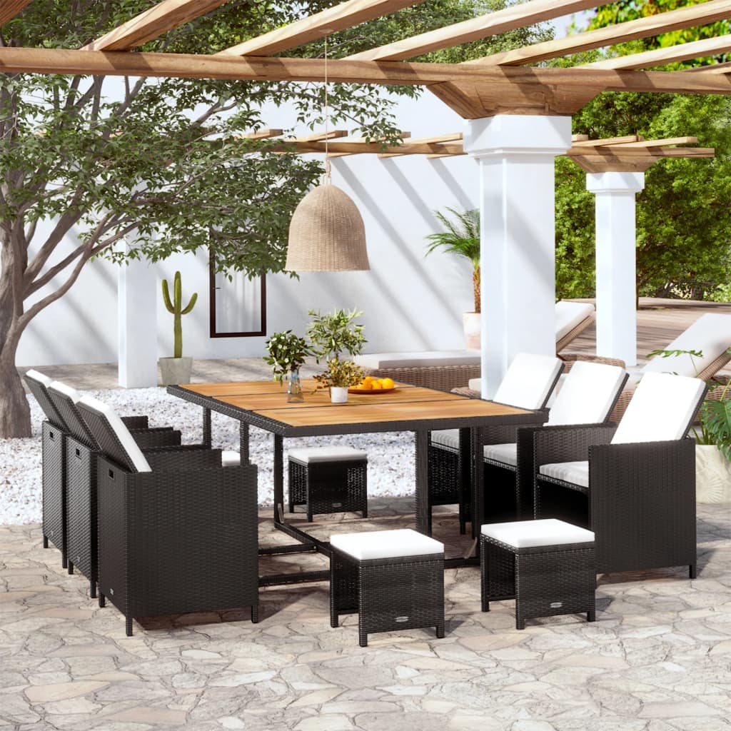 11-delige Tuinset met kussens poly rattan zwart is nu te koop bij PeponiXL, paradijselijk wonen!