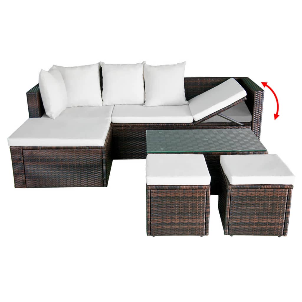 4-delige Loungeset met kussens poly rattan bruin is nu te koop bij PeponiXL, paradijselijk wonen!