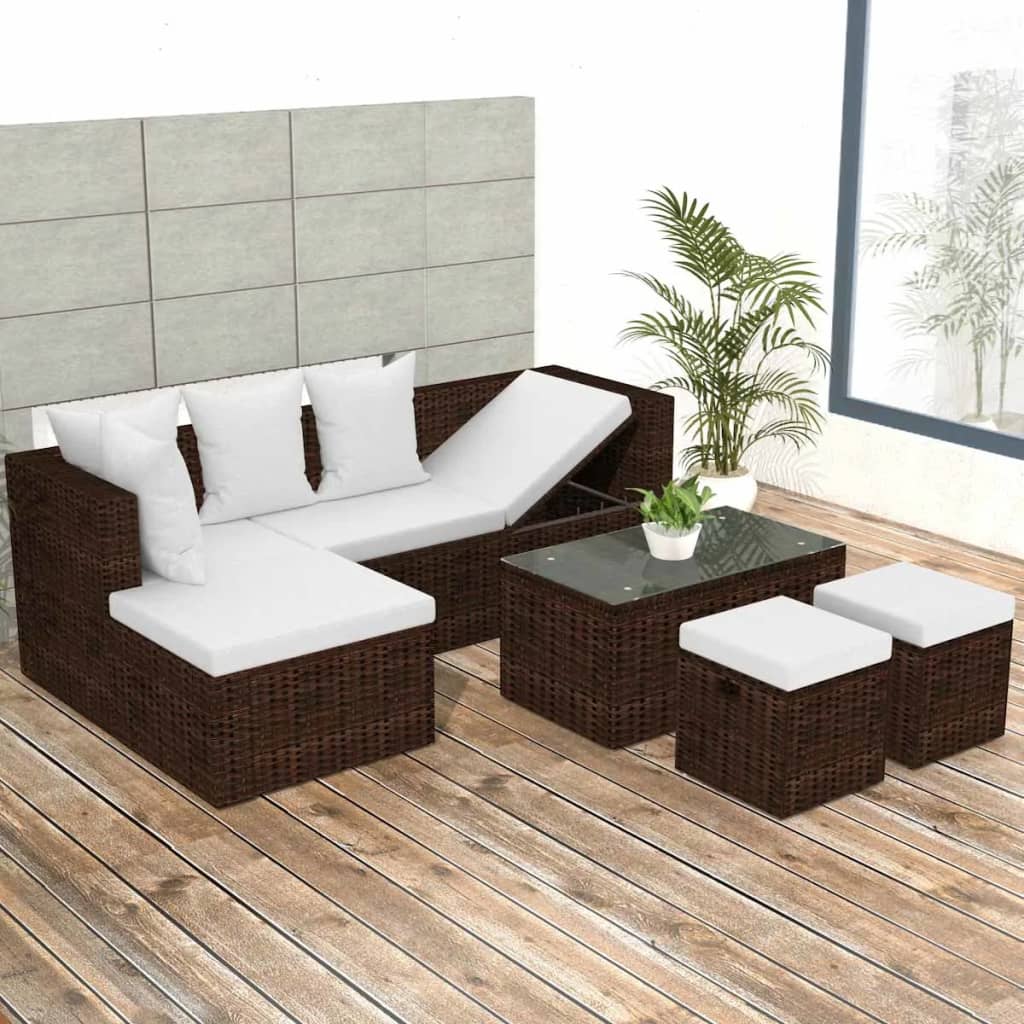 4-delige Loungeset met kussens poly rattan bruin is nu te koop bij PeponiXL, paradijselijk wonen!