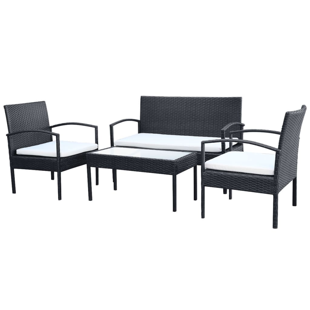 4-delige Loungeset met kussens poly rattan zwart is nu te koop bij PeponiXL, paradijselijk wonen!