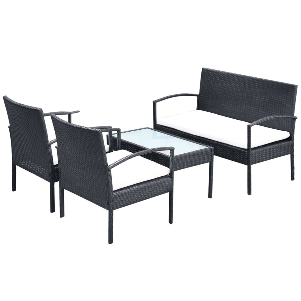 4-delige Loungeset met kussens poly rattan zwart is nu te koop bij PeponiXL, paradijselijk wonen!