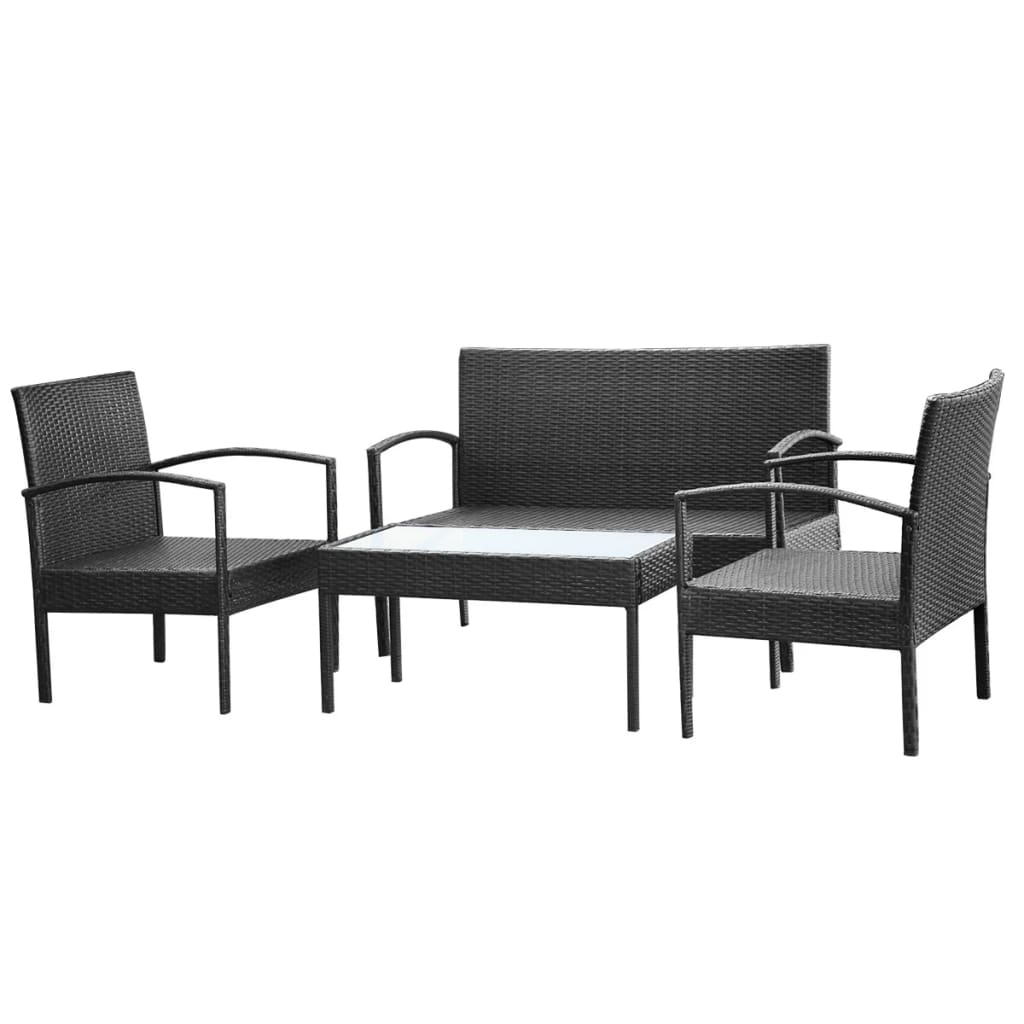 4-delige Loungeset met kussens poly rattan zwart is nu te koop bij PeponiXL, paradijselijk wonen!