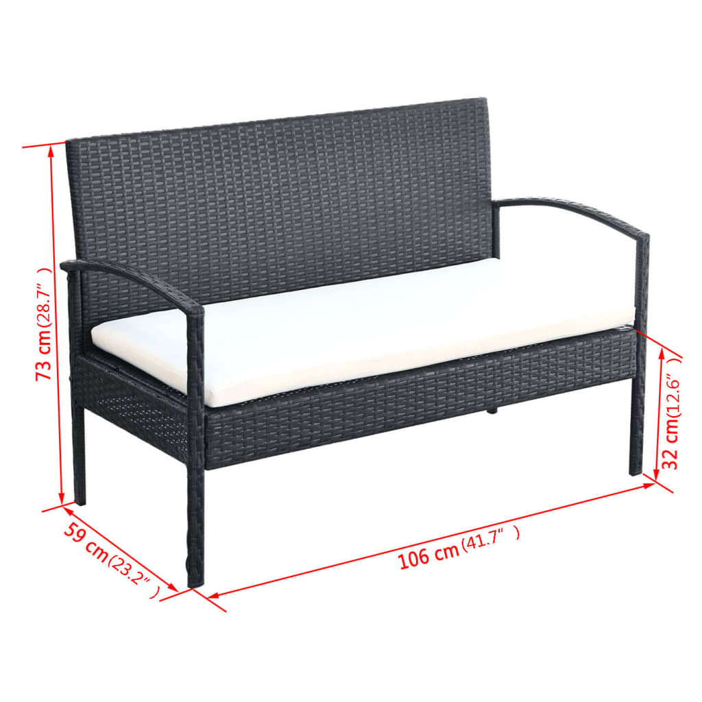 4-delige Loungeset met kussens poly rattan zwart is nu te koop bij PeponiXL, paradijselijk wonen!