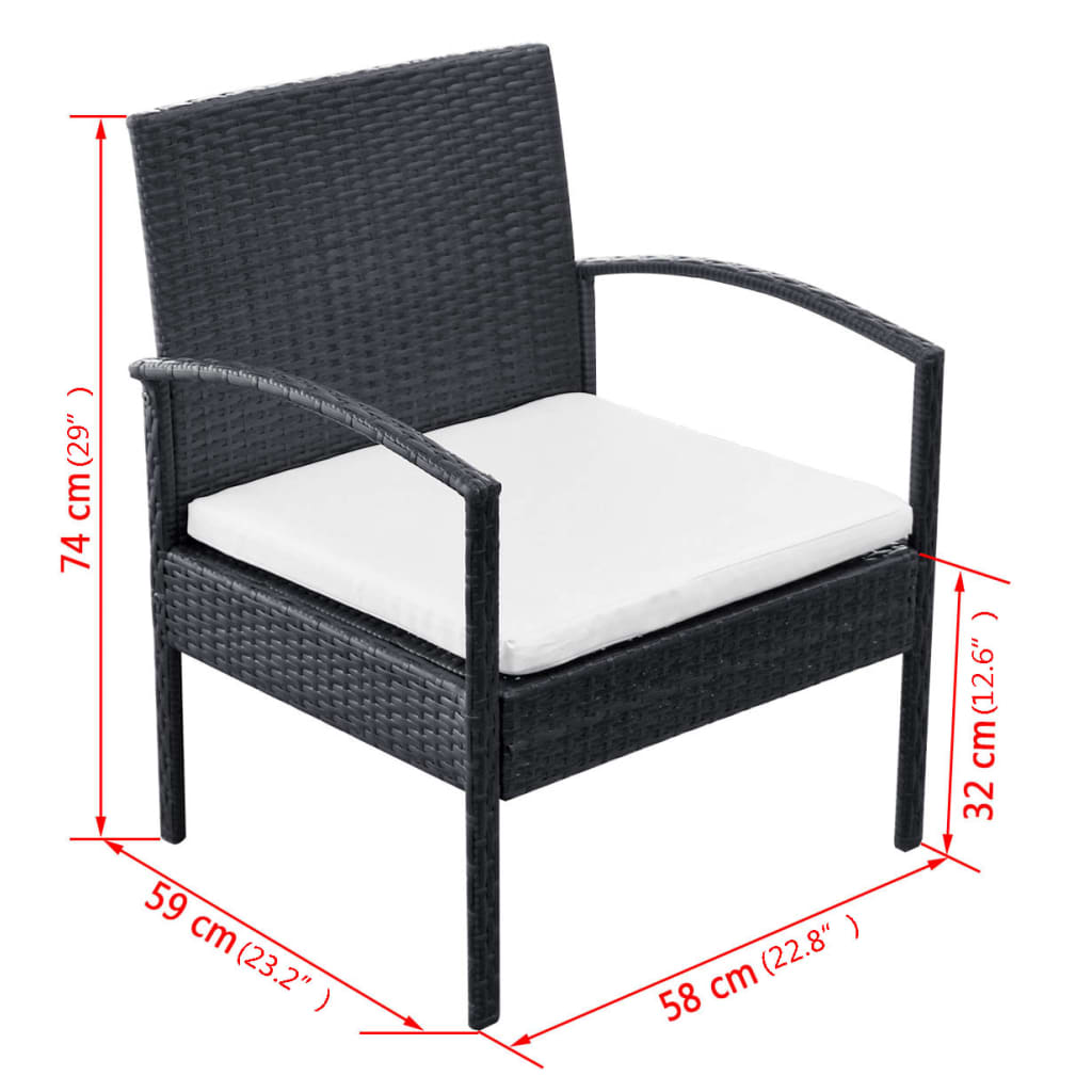 4-delige Loungeset met kussens poly rattan zwart is nu te koop bij PeponiXL, paradijselijk wonen!