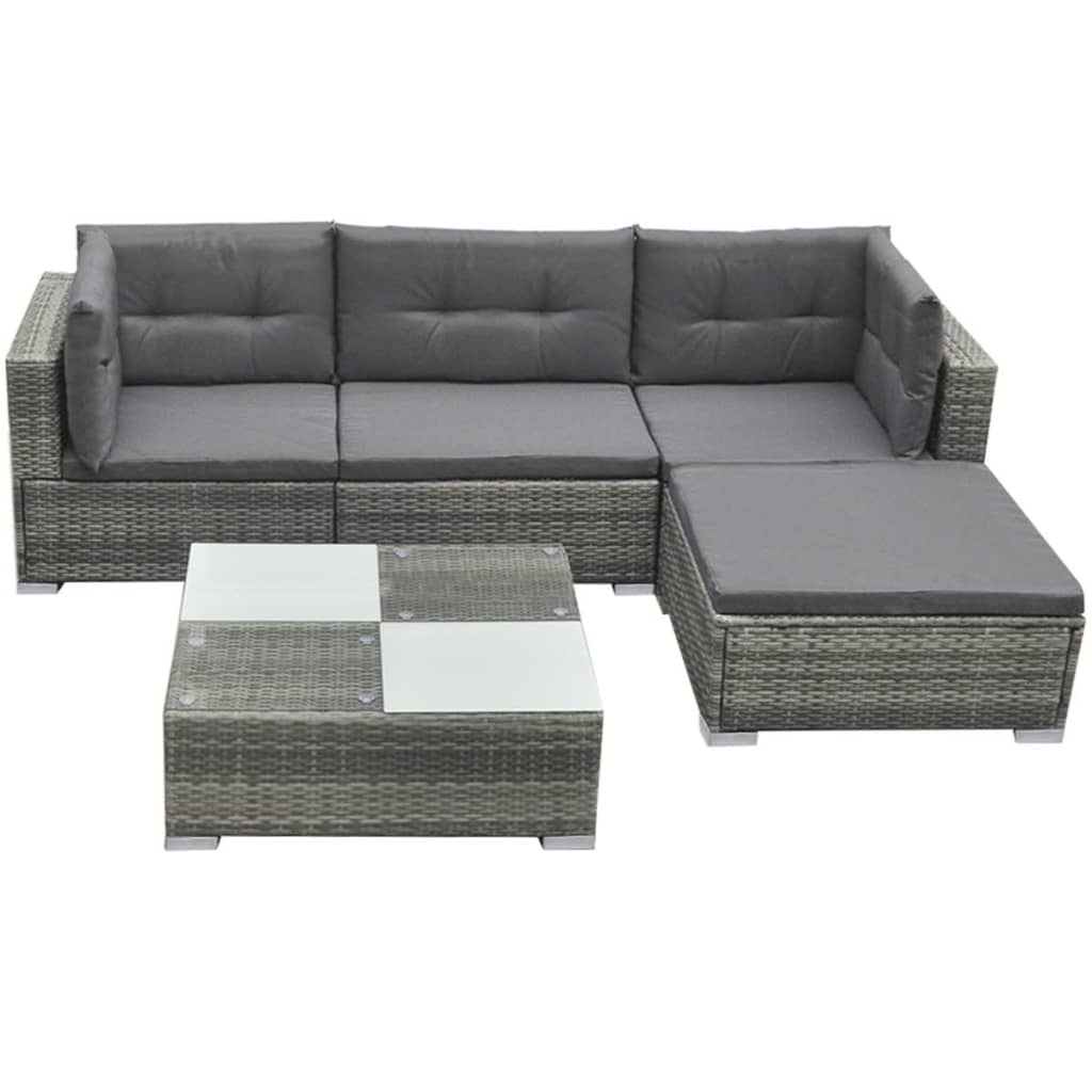 5-delige Loungeset met kussens poly rattan grijs is nu te koop bij PeponiXL, paradijselijk wonen!